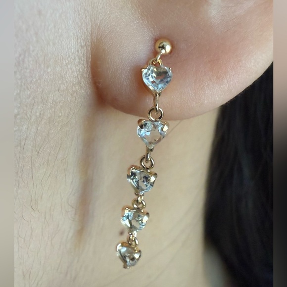 18K Solid Yellow Gold Aquamarine Heart Dangle Drop Tennis...